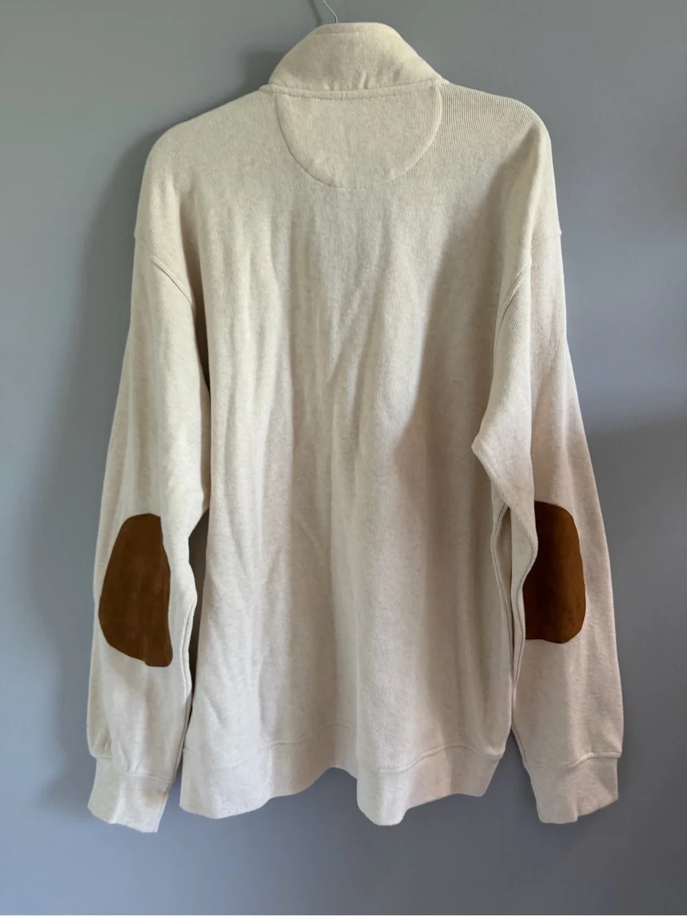 Orvis 1856 Quarter Zip Sweatshirt Cream Suede Elbow Patch XL NWT